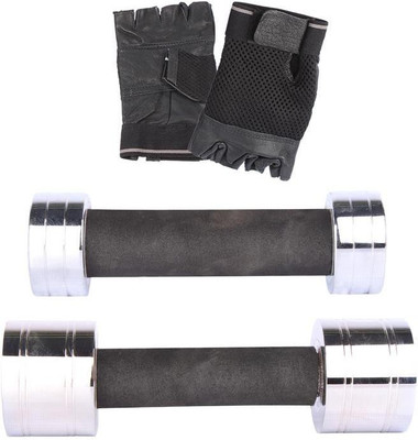 Royal 1 Kg 1 Pc Chrome Dumbell with 2.5 Kg 1 Pc Chrome Dumbell Hand Gloves Gym & Fitness Kit