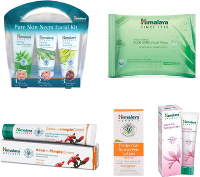 Himalaya Purifying Skin Neem Facial Kit, Pimple Cream, Aloe Vera Facial Wipes, Protective Sunscreen Lotion, Natural Fairness Cream(Set of 5)
Himalaya Purifying Skin Neem Facial Kit, Pimple Cream, Aloe Vera Facial Wipes, Protective Sunscreen Lotion, Natural Fairness Cream(Set of 5)