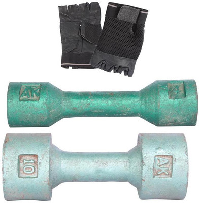 Royal 4 Kg 1 Pc Casting Dumbell with 10 Kg 1 Pc Casting Dumbell Hand Gloves Gym & Fitness Kit