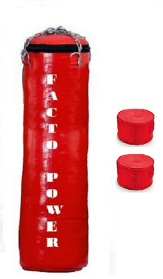 FACTO POWER 4.0 Feet Long, SRF - STANDARD Material, Red Color, Unfilled with Hanging Chain and 9 Freet Long Red Color Hand Wrap Pair Boxing Kit
FACTO POWER 4.0 Feet Long, SRF - STANDARD Material, Red Color, Unfilled with Hanging Chain and 9 Freet Long Red Color Hand Wrap Pair Boxing Kit