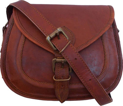 PINO Women Casual Brown Genuine Leather Sling Bag