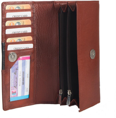 Chevron Women Brown Genuine Leather Wallet(6 Card Slots)