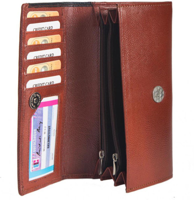 Chevron Women Brown Genuine Leather Wallet(6 Card Slots)
