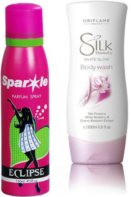Oriflame Sweden Silk Beauty White Glow Body Wash 200ml (22713) With one sparkle perfume spray 150 ml(Set of 2)
Oriflame Sweden Silk Beauty White Glow Body Wash 200ml (22713) With one sparkle perfume spray 150 ml(Set of 2)