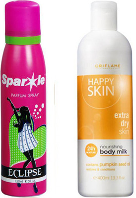 Oriflame Sweden Happy Skin Nourishing Body Milk Extra Dry Skin 400ml (23733) With one sparkle perfume spray 150 ml(Set of 2)
Oriflame Sweden Happy Skin Nourishing Body Milk Extra Dry Skin 400ml (23733) With one sparkle perfume spray 150 ml(Set of 2)