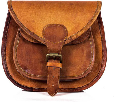PINO Girls Casual Brown Genuine Leather Sling Bag