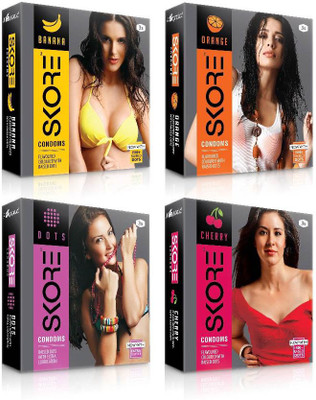 Skore Dotted ( Banana, Cherry, Dots, Orange ) Condom(Set of 4, 12S)