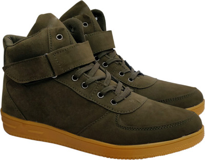 Johnnie Boy suede highankle sneaker Casuals For Men(Olive, Green