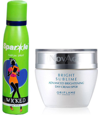 Oriflame Sweden NovAge Bright Sublime Advanced Brightening Day Cream SPF20 50ml (32803) With one sparkle perfume spray 150 ml(Set of 2)
Oriflame Sweden NovAge Bright Sublime Advanced Brightening Day Cream SPF20 50ml (32803) With one sparkle perfume spray 150 ml(Set of 2)