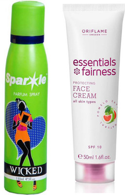 Oriflame Sweden Essentials Fairness Protecting Face Cream SPF 10 (32702) With one sparkle perfume spray 150 ml(Set of 2)
Oriflame Sweden Essentials Fairness Protecting Face Cream SPF 10 (32702) With one sparkle perfume spray 150 ml(Set of 2)