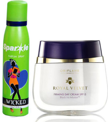 Oriflame Sweden Royal Velvet Firming Day Cream SPF15 50ml (22424) With one sparkle perfume spray 150 ml(Set of 2)
Oriflame Sweden Royal Velvet Firming Day Cream SPF15 50ml (22424) With one sparkle perfume spray 150 ml(Set of 2)