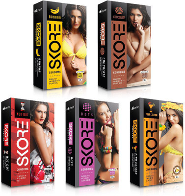 Skore Dotted ( Banana, Chocolate, Dots, Not out, Pinacolada ) Condom(Set of 5, 50S)