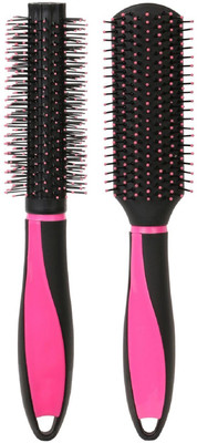 Tiamo Hair Brush Pink Combo Set of Flat and Round brushes for daily use and Grooming