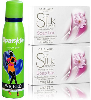 Oriflame Sweden two Silk Beauty White Glow Soap Bar 100g (22715) With one sparkle perfume spray 150 ml(Set of 3)
Oriflame Sweden two Silk Beauty White Glow Soap Bar 100g (22715) With one sparkle perfume spray 150 ml(Set of 3)