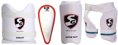 SG Combo of Four- One 'supalite' Chest Guard, one 'litevate' Abdominal Guard, one 'Super test' Elbow Guard and one 'Combo Ultimate ' Thigh Guard + Inner Guard (Right handed) (All Size - Men's)- Cricket Kit
SG Combo of Four- One 'supalite' Chest Guard, one 'litevate' Abdominal Guard, one 'Super test' Elbow Guard and one 'Combo Ultimate ' Thigh Guard + Inner Guard (Right handed) (All Size - Men's)- Cricket Kit