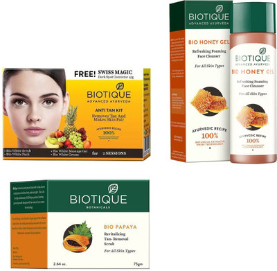 BIOTIQUE BIO Bio Anti Tan Facial Kit, Bio Papaya Revitalizing Tan Removal Scrub, Bio Honey Gel Refreshing Foaming Face Cleanser For All Skin Types(Set of 3)
BIOTIQUE BIO Bio Anti Tan Facial Kit, Bio Papaya Revitalizing Tan Removal Scrub, Bio Honey Gel Refreshing Foaming Face Cleanser For All Skin Types(Set of 3)