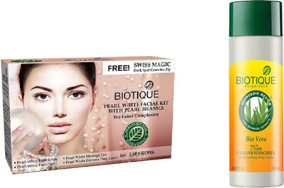 BIOTIQUE BIO Bio Pearl White Facial Kit, Bio Vera 75+ Spf Sunscreen Ultra Soothing Body Lotion(Set of 2)
BIOTIQUE BIO Bio Pearl White Facial Kit, Bio Vera 75+ Spf Sunscreen Ultra Soothing Body Lotion(Set of 2)