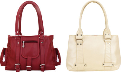 Lady bar Hand-held Bag(Beige, Maroon)
