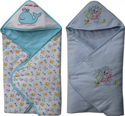 ANNAPURNA SALES Cartoon Hooded Baby Blanket(Cotton, Blue