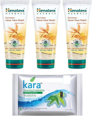 Himalaya fairness kesar Face Wash, kara skin care wipes(Set of 4)