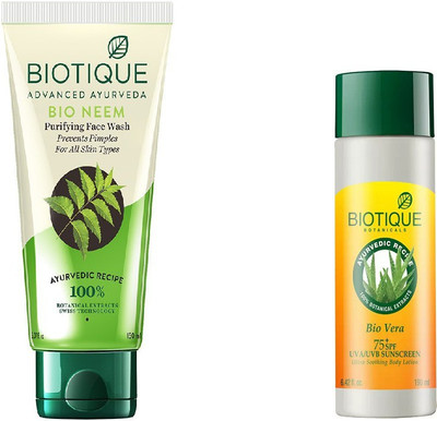 BIOTIQUE BIO Bio Vera 75+ Spf Sunscreen Ultra Soothing Body Lotion, Bio Neem Purifying Face Wash For All Skin Types(Set of 2)
BIOTIQUE BIO Bio Vera 75+ Spf Sunscreen Ultra Soothing Body Lotion, Bio Neem Purifying Face Wash For All Skin Types(Set of 2)