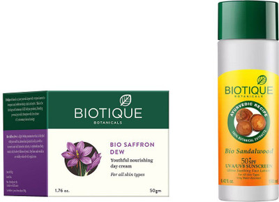 BIOTIQUE BIO Bio Saffron Dew Youthful Nourishing Day Cream, Bio Sandalwood Ultra Soothing Face Lotion 50+ SPF UVA/UVB Sunscreen(Set of 2)
BIOTIQUE BIO Bio Saffron Dew Youthful Nourishing Day Cream, Bio Sandalwood Ultra Soothing Face Lotion 50+ SPF UVA/UVB Sunscreen(Set of 2)