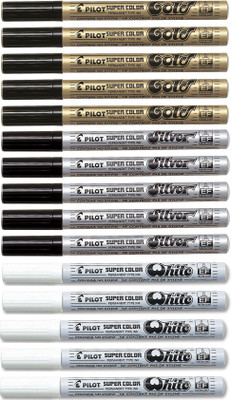 Pilot Extra Fine Permanent Marker (White/Silver/Gold - Pack Of 15)(Set of 15, Multicolor)
Pilot Extra Fine Permanent Marker (White/Silver/Gold - Pack Of 15)(Set of 15, Multicolor)
