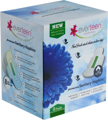everteen premium 100% Cotton-Top Sanitary Napkins For Women (320mm) 8pcs � Anti-Bacterial Strip, 8-Layer Protection, FIR, Ultra-Thin, Super-Absorbent Sanitary Pad(Pack of 8)
everteen premium 100% Cotton-Top Sanitary Napkins For Women (320mm) 8pcs � Anti-Bacterial Strip, 8-Layer Protection, FIR, Ultra-Thin, Super-Absorbent Sanitary Pad(Pack of 8)