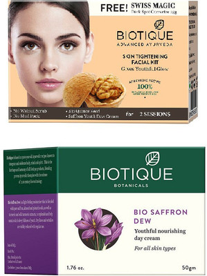 BIOTIQUE BIO Skin Tightening Facial Kit, Bio Saffron Dew Youthful Nourishing Day Cream(Set of 2)