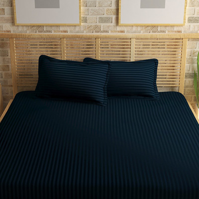 LOOMSENSE 300 TC Satin Double Plain Bedsheet(Pack of 3, Blue)