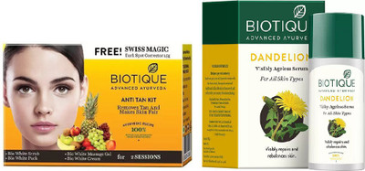 BIOTIQUE BIO Bio Anti Tan Facial Kit, Bio Dandelion Ageless Lightening Serum(Set of 2)