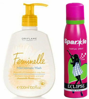 Oriflame Sweden feminelle mild intimate wash 300 ml (33459) with one sparkle perfume spray 150 ml(Set of 2)
Oriflame Sweden feminelle mild intimate wash 300 ml (33459) with one sparkle perfume spray 150 ml(Set of 2)