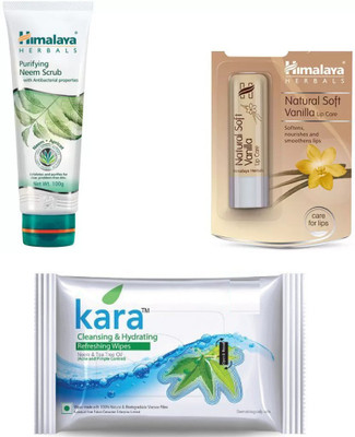 Himalaya Purifying Neem Scrub, Natural Soft vanilla Lip Care, kara skin care wipes(Set of 3)
Himalaya Purifying Neem Scrub, Natural Soft vanilla Lip Care, kara skin care wipes(Set of 3)