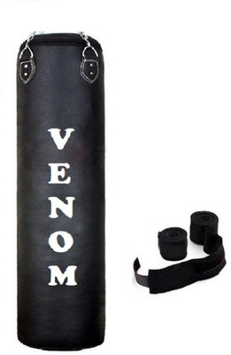 Venom 3.5 Feet Long, PU, Black Color, Unfilled with Hanging Chain and 9 Freet Long Black Color Hand Wrap Pair Boxing Kit
Venom 3.5 Feet Long, PU, Black Color, Unfilled with Hanging Chain and 9 Freet Long Black Color Hand Wrap Pair Boxing Kit