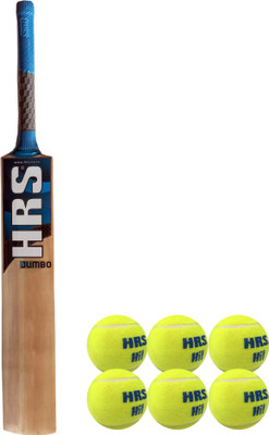 HRS Basics Cricket Set - Jumbo Kashmir Willow Cricket Bat (Short Handle) And Pack Of 6 Hit Cricket Tennis Ball Cricket Kit