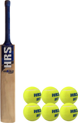 HRS Basics Cricket Set - World Cup Kashmir Willow Cricket Bat (Size 5) And Pack Of 6 Hit Cricket Tennis Ball Cricket Kit