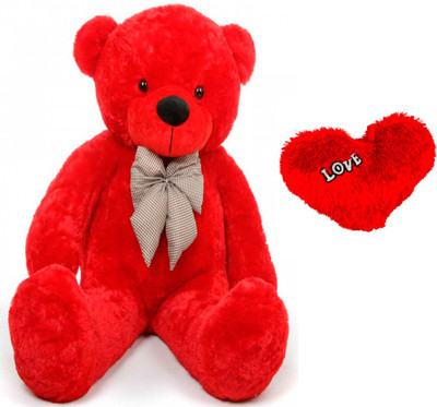 ATTRACTIVE 3 FEET TEDDY BEAR WITH RED SMALL HEART - 91 cm(Red)