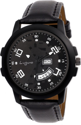 Lugano 1125 Matte Exclusive Black Dial Day & Date Display Watch - For Men