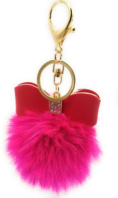 Gemmas Fashion Pink Pom Pom & Big Bow Key Chain