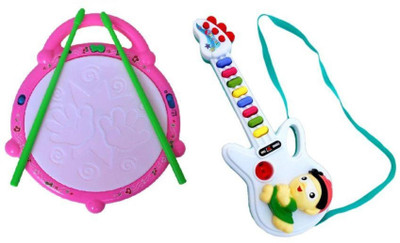 Mahvi Toys Combo of Flash Drum & musical guitar(Multicolor)