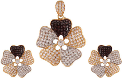 ZKD Jewels Yellow Gold 18kt Cubic Zirconia Earring & Pendant Set