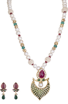 DD Pearls Mother of Pearl Jewel Set(White, Green, Red)