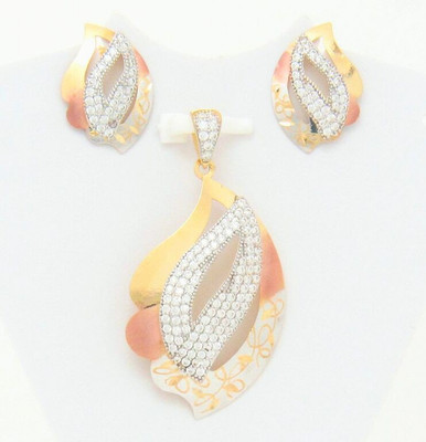Bhurmal Aidanmal Jewellers Yellow Gold 18kt Cubic Zirconia Earring & Pendant Set