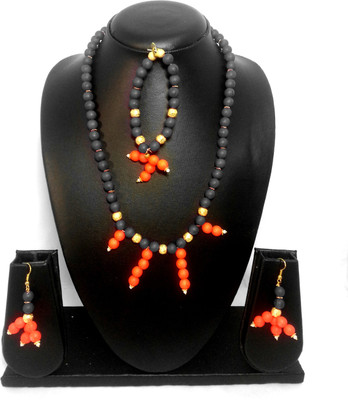 Kshitij Jewels Alloy Jewel Set(Black, Orange)
