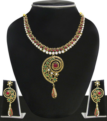 Zaveri Pearls Zinc Jewel Set(Red)