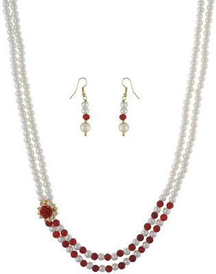 Nisa Pearls Alloy Jewel Set(White, Red)