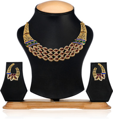 Zaveri Pearls Zinc Jewel Set(Red, Green)