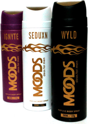 Moods IGNYTE & SEDUXN & WYLD (COMBO PACK) Perfume Body Spray - For Men(200 ml, Pack of 3)
Moods IGNYTE & SEDUXN & WYLD (COMBO PACK) Perfume Body Spray - For Men(200 ml, Pack of 3)