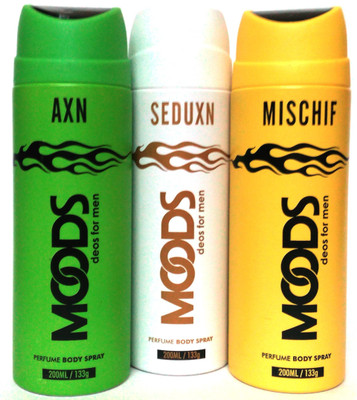 Moods AXN & SEDUXN & MISCHIF (COMBO PACK) Perfume Body Spray - For Men(600 ml, Pack of 3)
Moods AXN & SEDUXN & MISCHIF (COMBO PACK) Perfume Body Spray - For Men(600 ml, Pack of 3)