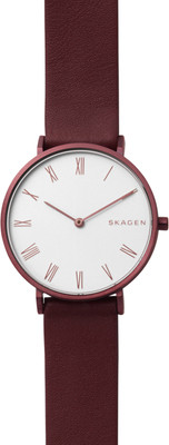 Skagen SKW2676 Slim Hald Maroon Leather Watch Watch - For Women